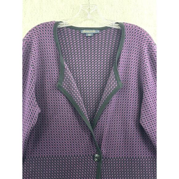 Pendleton Size Large Cardigan Sweater Houndstooth Merino Wool Purple Black - Picture 5 of 10